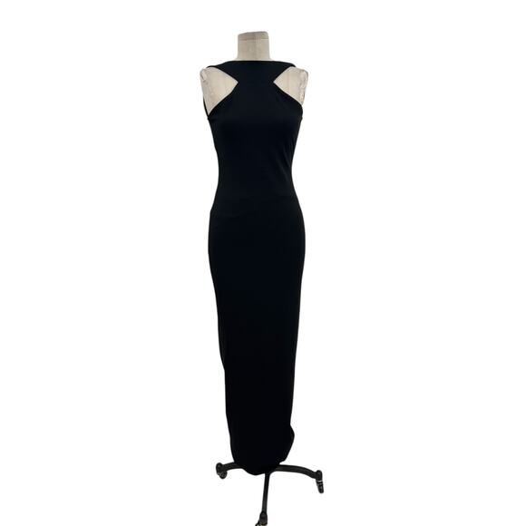 Nookie Long Gown Maxi Dress Bodycon Halter Neck Cut Out Tie Black Size Small - Picture 2 of 13